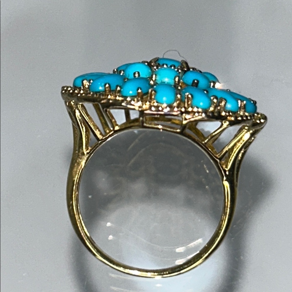 NWOT Genuine Turquoise Gemstone Gold Plated Sterling Silver Designer Ring Boho - Picture 5 of 9